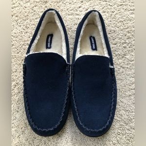 Lands’ End Mens Blue Suede Moccasin Slipper Size 10